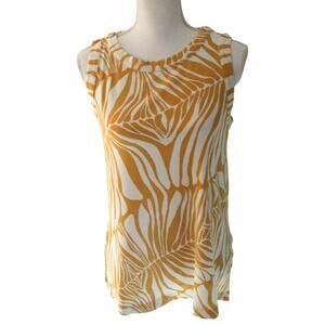 Chico's Women's Yellow & White Sleeveless Floral Print Stretch Tank Shirt Size M